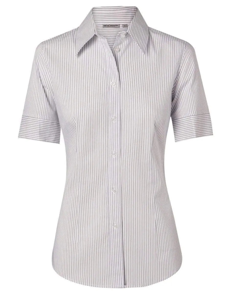 BENCHMARK Women's Ticking Stripe Short Sleeve Shirt M8200S Corporate Wear Benchmark White/Grey 6